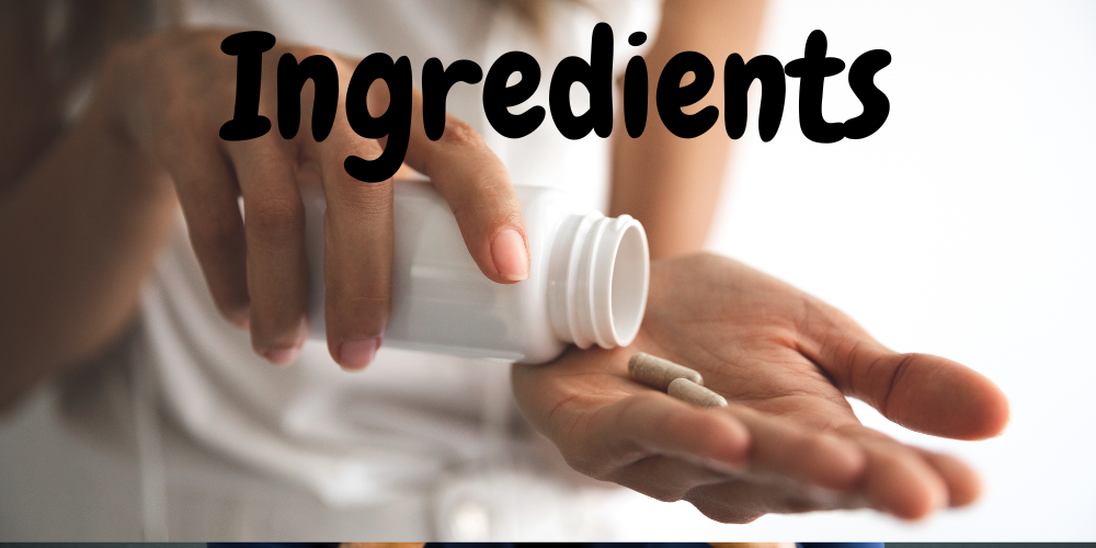 a women getting pills out of a bottle with the word ingredients on top.