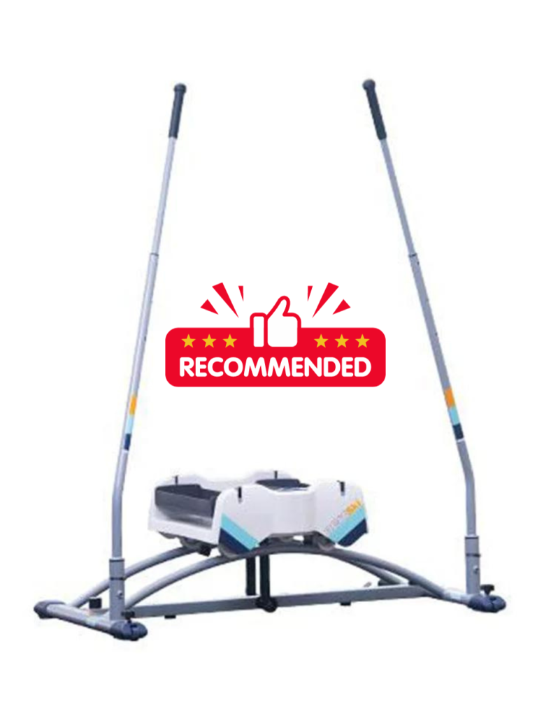 A ski machine with a thumbs up with the word reccomended in the middle.