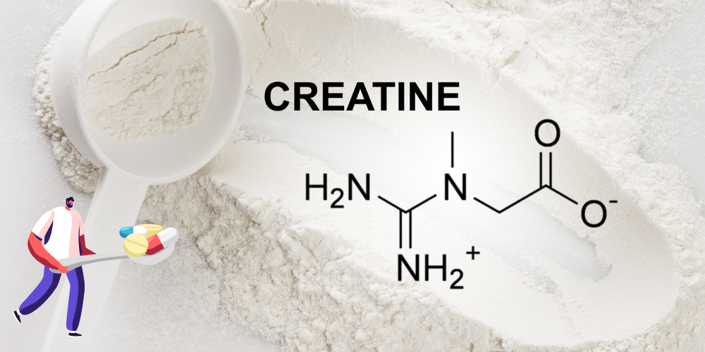 A picture of creatine spread out with the molecule structure.