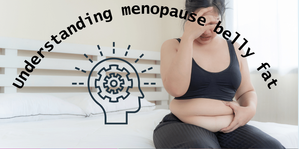A pic of a woman holding her belly on her bed trying tounderstand menopause.