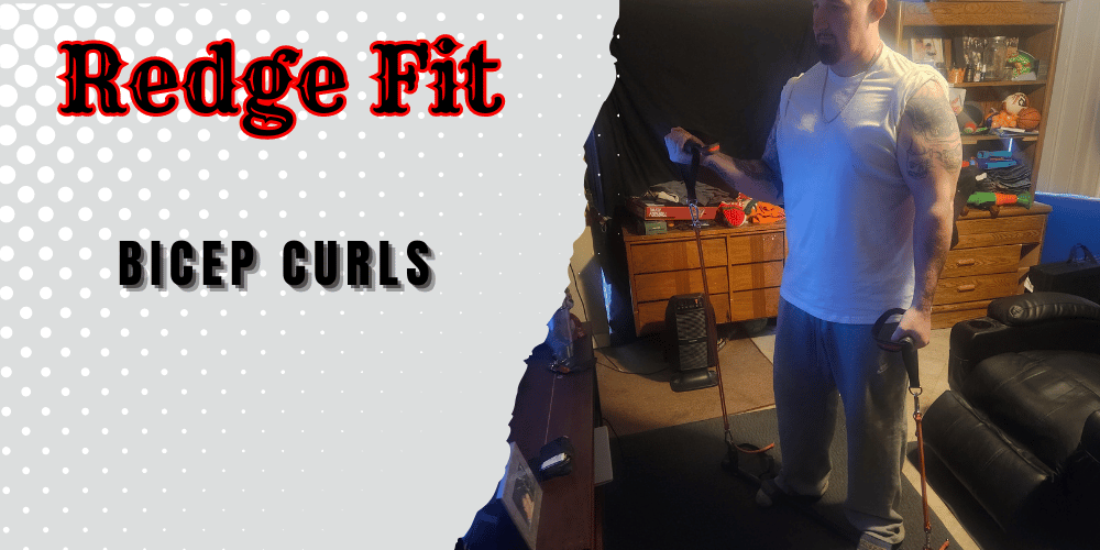 Me doing bicep curls with the Redge fit home gym.