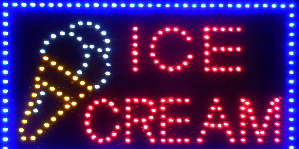 neon sign says ice cream.